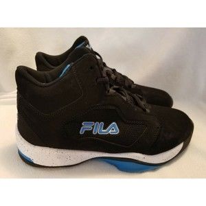 FILA Boys Sweeper Shoes 5.5 Y Black/Blue Sneakers Suede Leather
